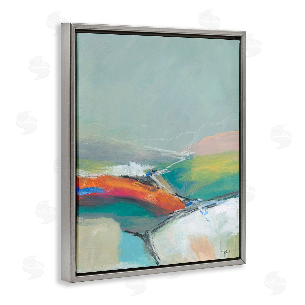 Abstract Rolling Hills Grey Floating Frame Canvas Wall Art, Home Decor by Jan Weiss