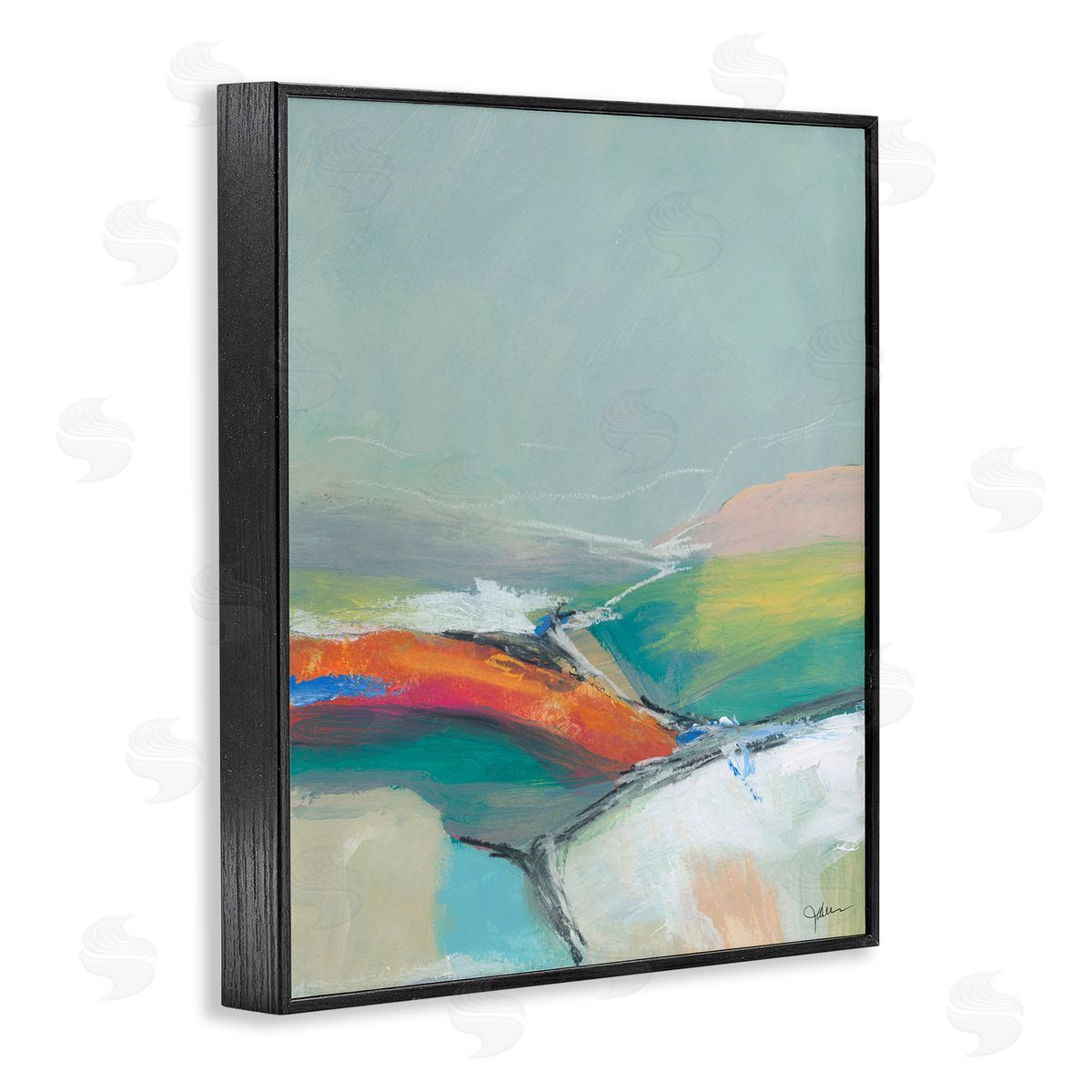 Abstract Rolling Hills Black Frame Print Wall Art, Home Decor by Jan Weiss