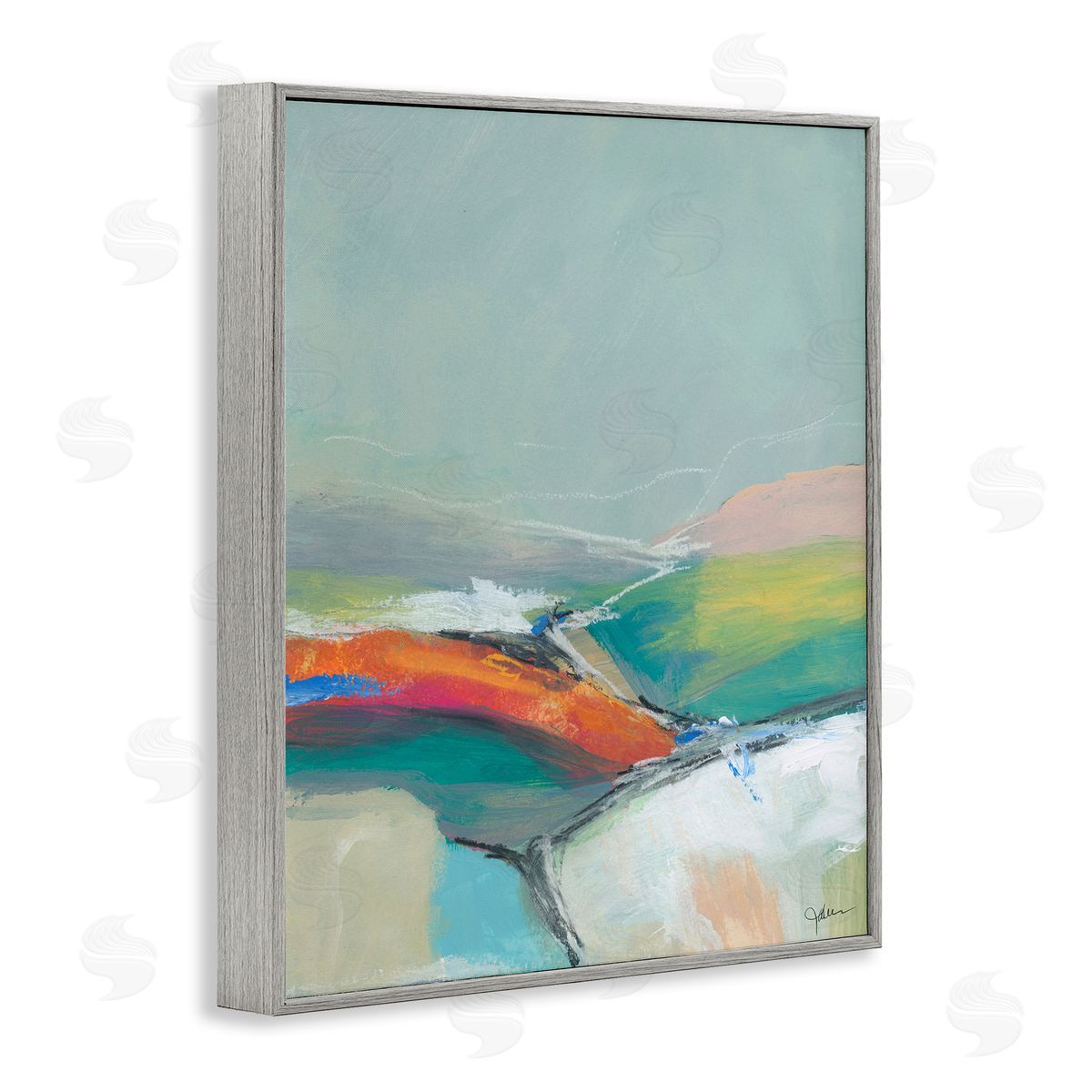 Abstract Rolling Hills Grey Frame Print Wall Art, Home Decor by Jan Weiss