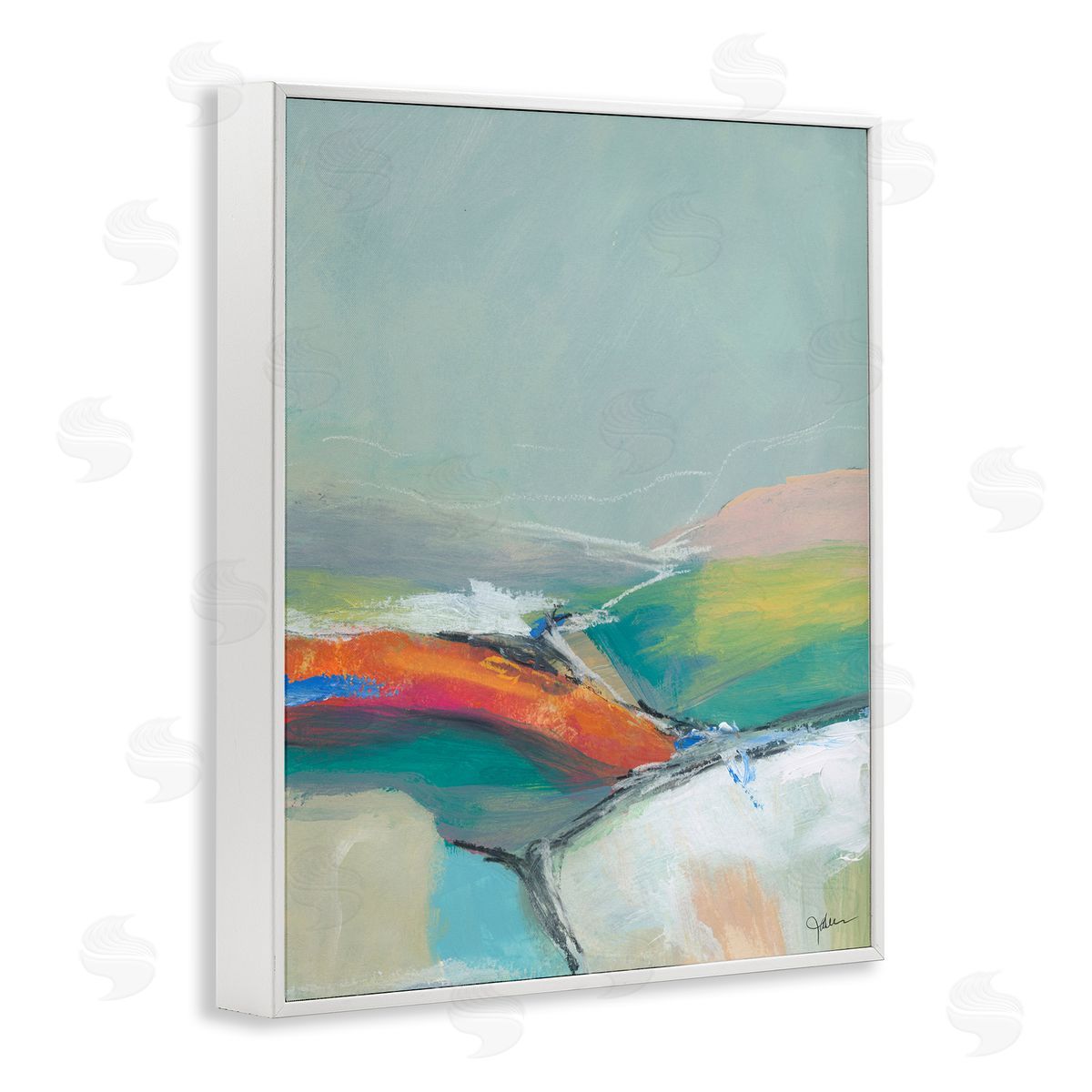 Abstract Rolling Hills White Frame Print Wall Art, Home Decor by Jan Weiss