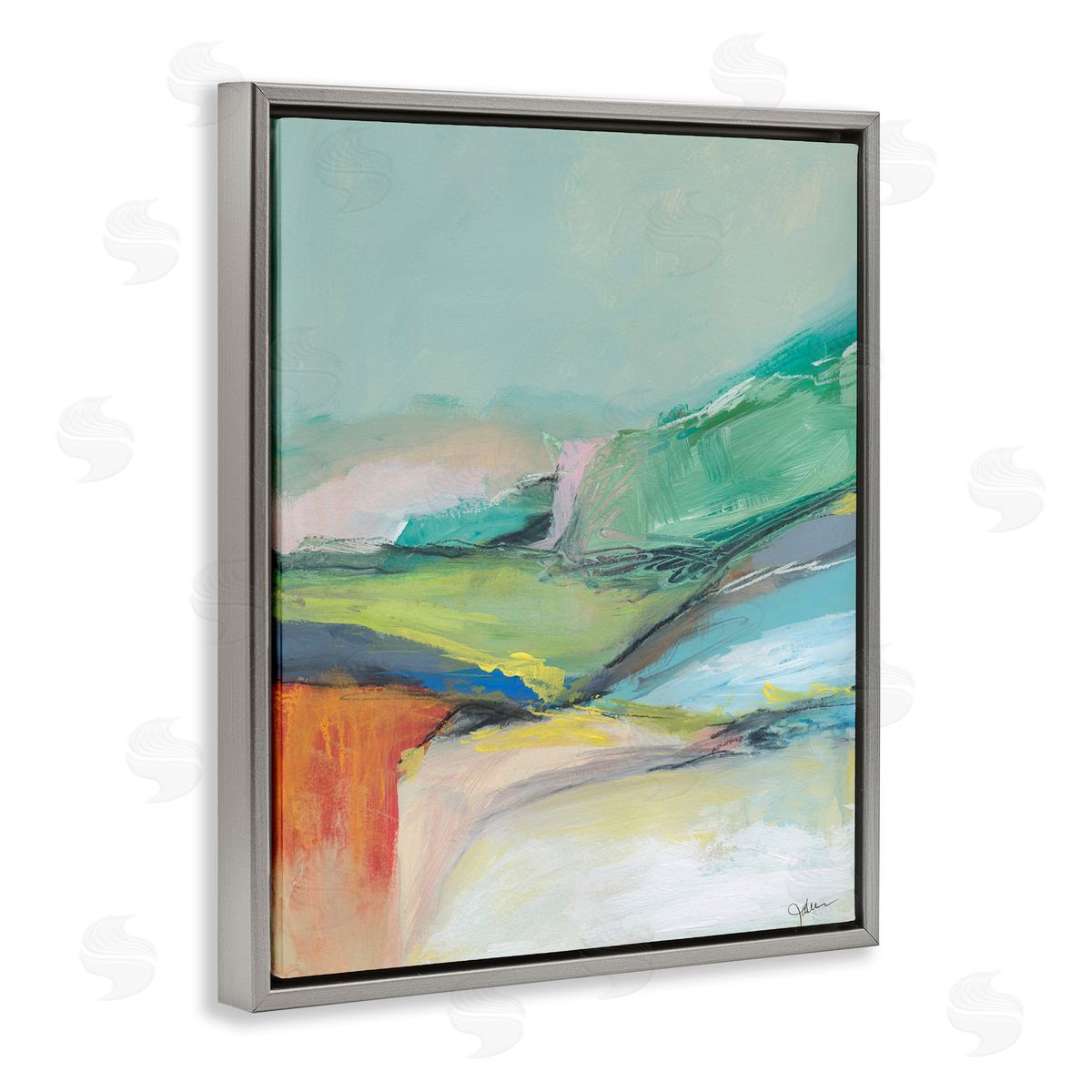 Abstract Modern Landscape Grey Floating Frame Canvas Wall Art, Home Decor by Jan Weiss