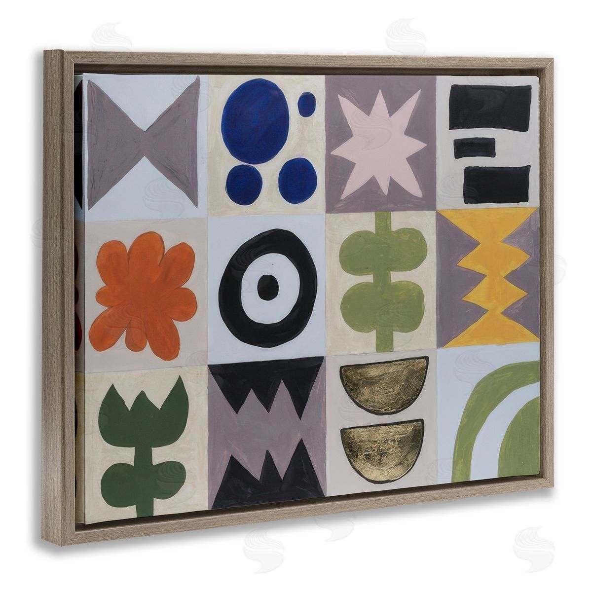 Michael Willett Contemporary Tulips & Shapes Brown Floating Frame Canvas Wall Art Print