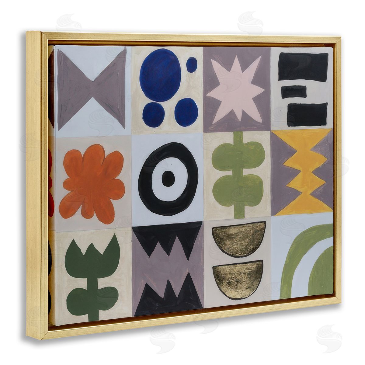 Michael Willett Contemporary Tulips & Shapes Gold Floating Frame Canvas Wall Art Print