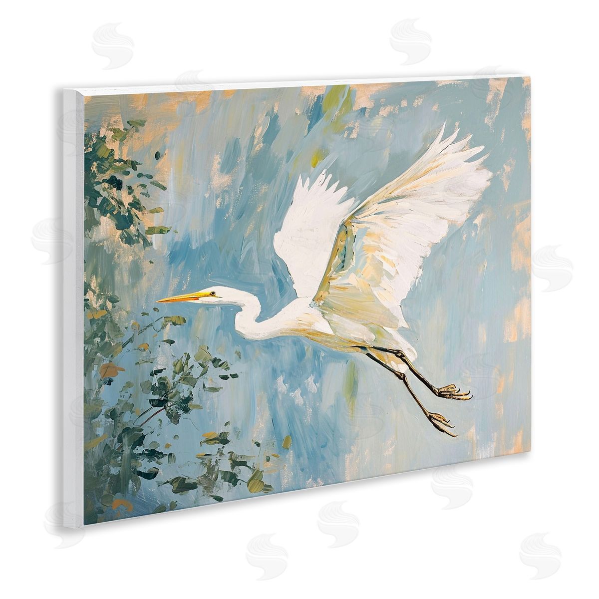 White Heron in Flight Wood Plaque Wall Art, Home Decor by Ramona Murdock