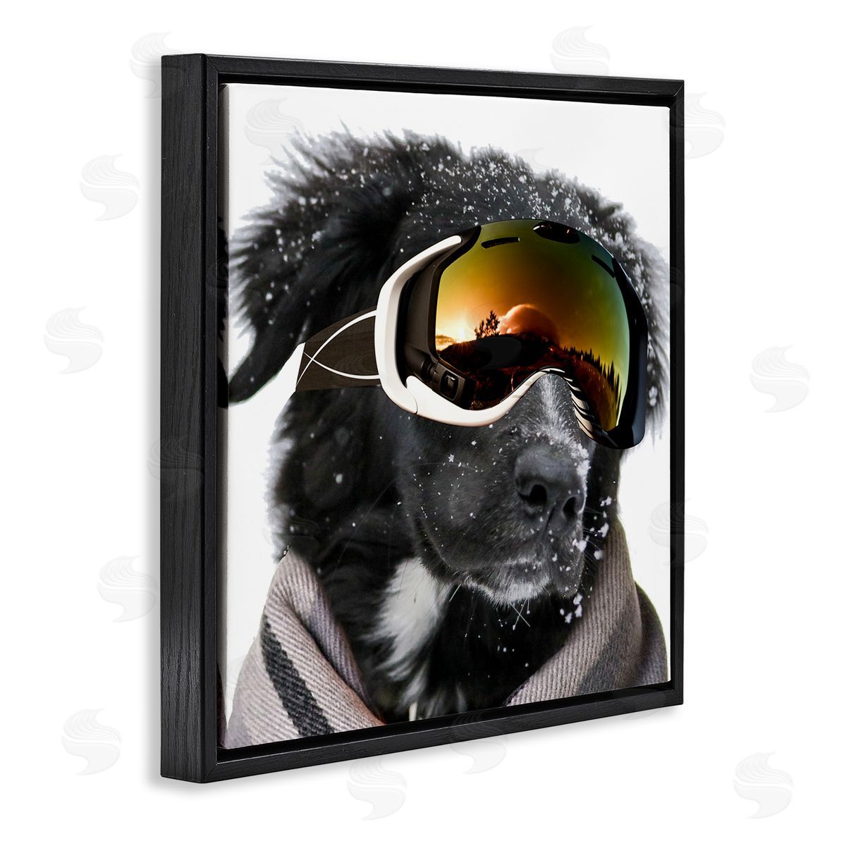 Snowboarder Dog with Goggles Black Floating Frame Canvas Wall Art, Home Decor by Sd Graphics Studio