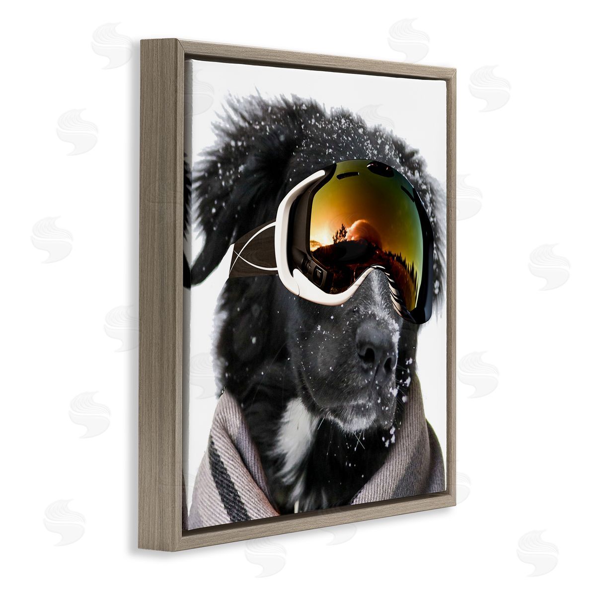 Snowboarder Dog with Goggles Brown Floating Frame Canvas Wall Art, Home Decor by Sd Graphics Studio