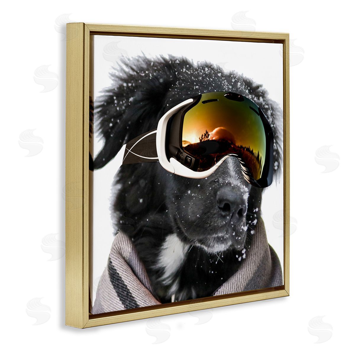 Snowboarder Dog with Goggles Gold Floating Frame Canvas Wall Art, Home Decor by Sd Graphics Studio