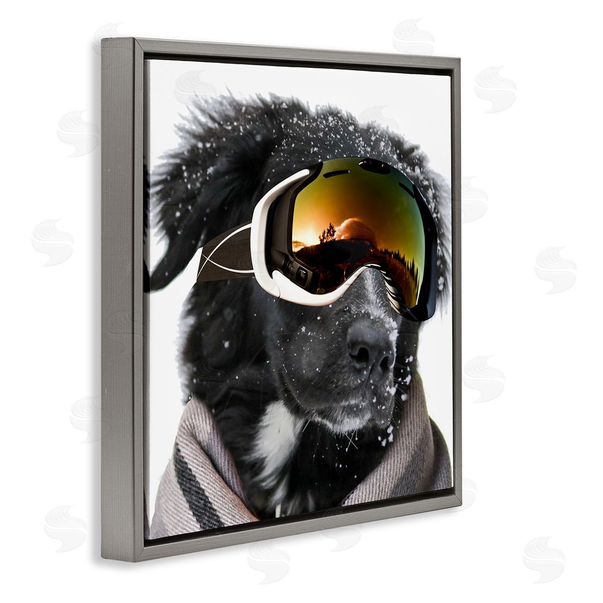 Snowboarder Dog with Goggles Grey Floating Frame Canvas Wall Art, Home Decor by Sd Graphics Studio
