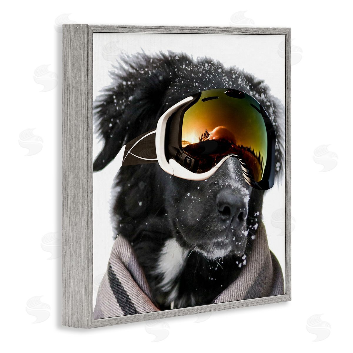 Snowboarder Dog with Goggles Grey Frame Print Wall Art, Home Decor by Sd Graphics Studio