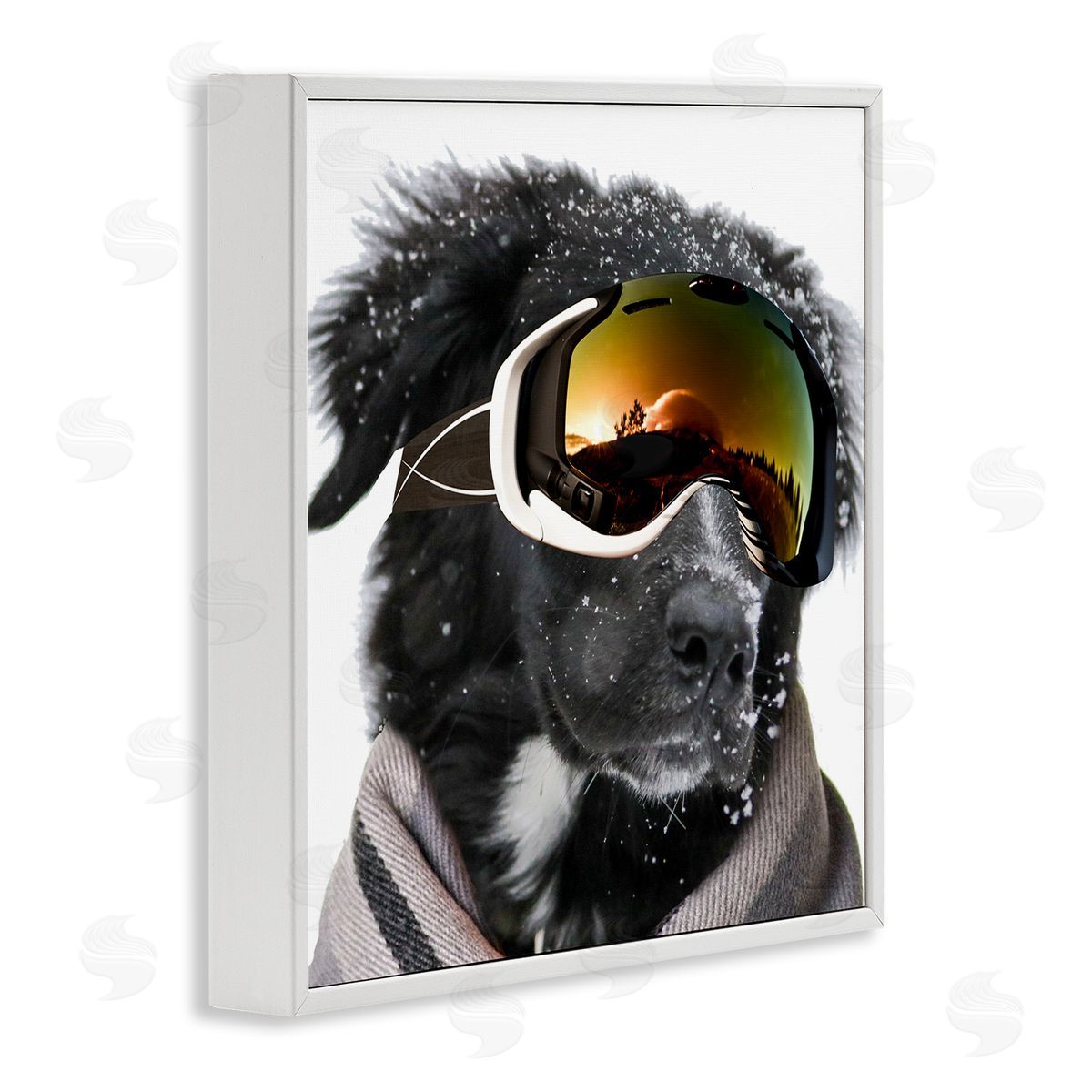Snowboarder Dog with Goggles White Frame Print Wall Art, Home Decor by Sd Graphics Studio