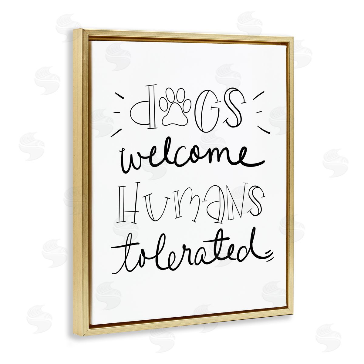 Dogs Welcome Humans Tolerated Gold Floating Frame Canvas Wall Art, Home Decor by Sd Graphics Studio