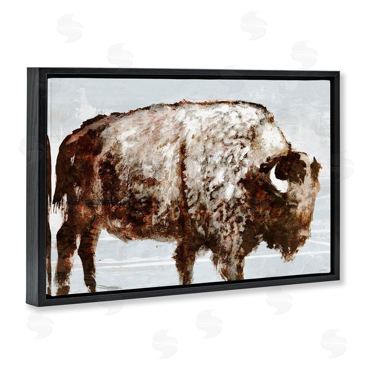 Abstract Buffalo Impression Black Floating Frame Canvas Wall Art, Home Decor by Dan Meneely