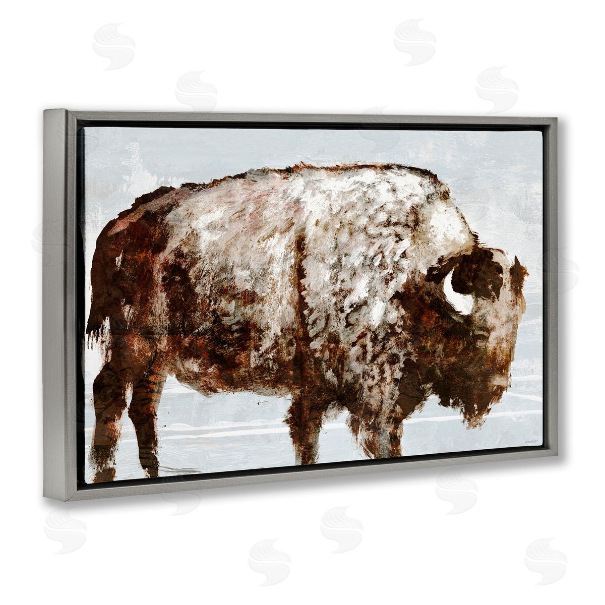 Abstract Buffalo Impression Grey Floating Frame Canvas Wall Art, Home Decor by Dan Meneely