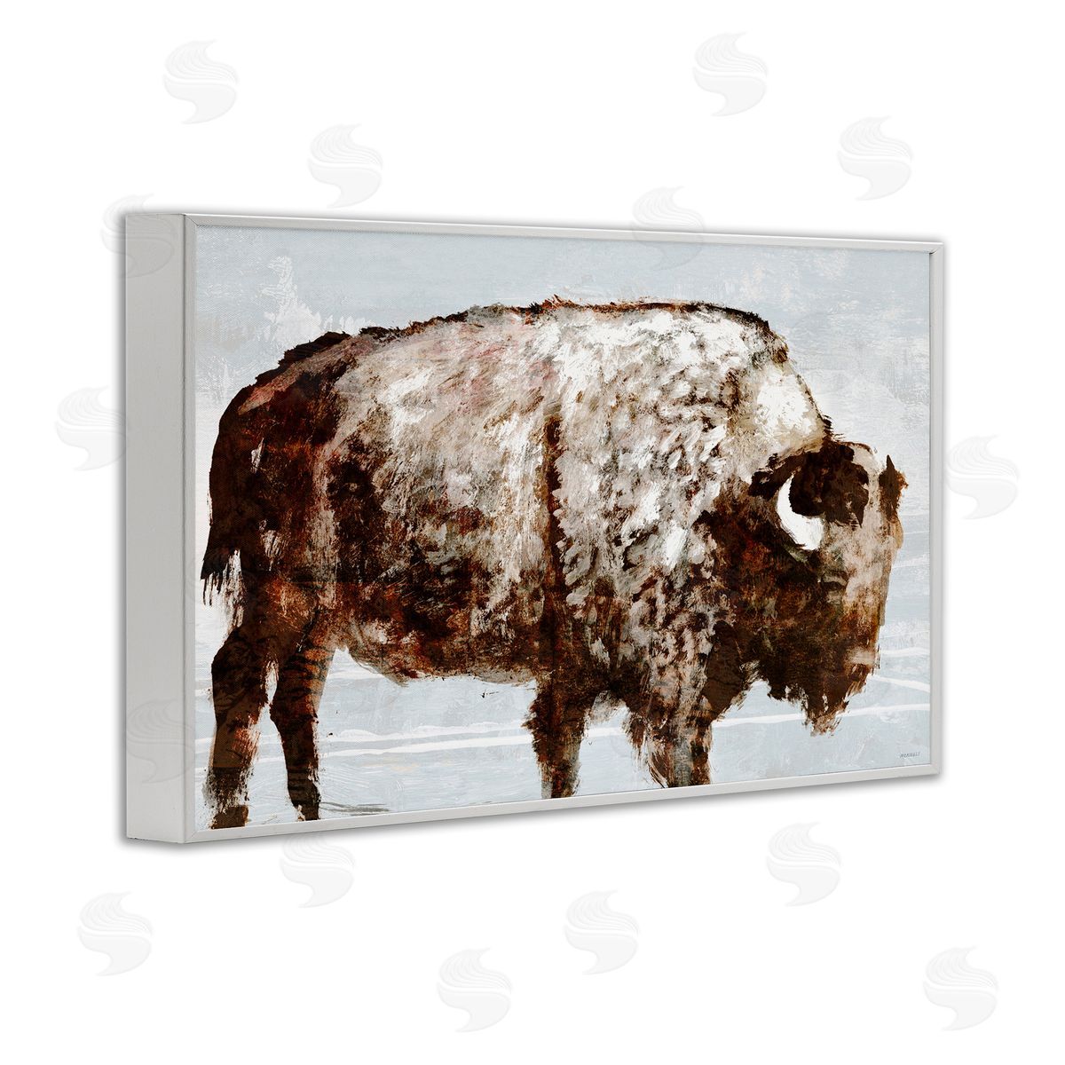 Abstract Buffalo Impression White Frame Print Wall Art, Home Decor by Dan Meneely