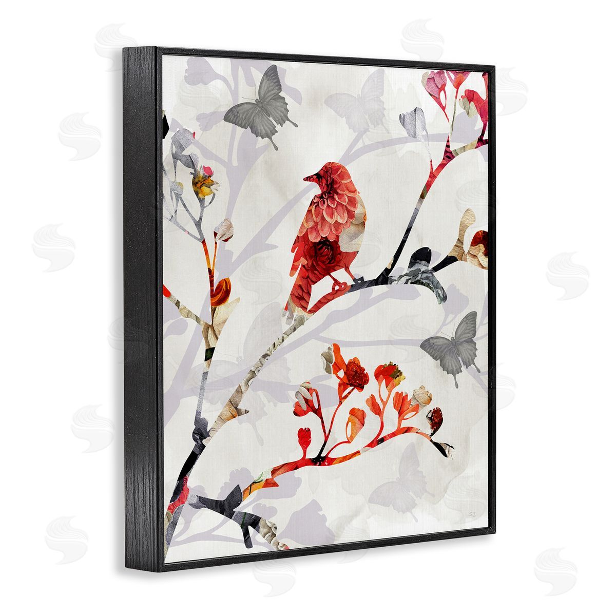 Susan Jill Patterned Birds on Branches Black Framed Giclee Wall Art Print