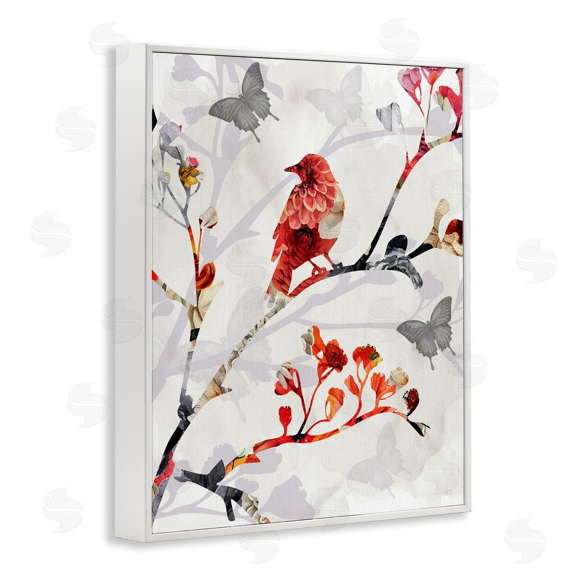 Susan Jill Patterned Birds on Branches White Framed Giclee Wall Art Print