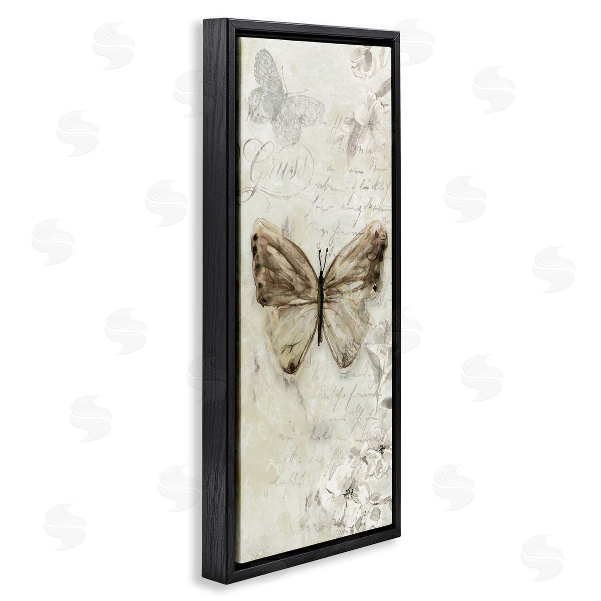 Vintage Patterned Butterfly Black Floating Frame Canvas Wall Art, Home Decor by Carol Robinson