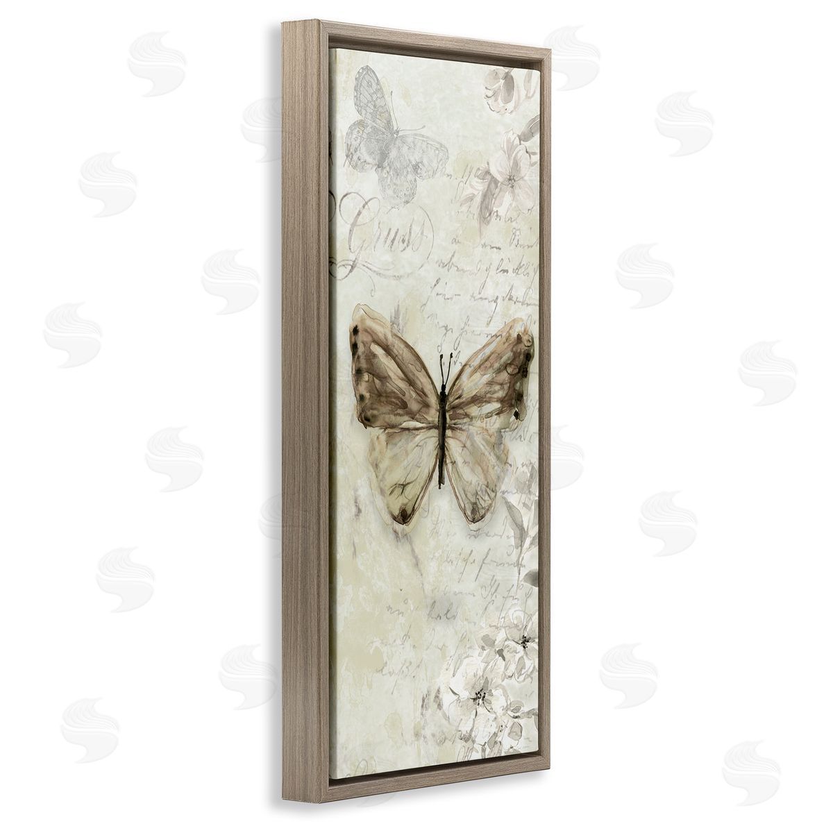 Vintage Patterned Butterfly Brown Floating Frame Canvas Wall Art, Home Decor by Carol Robinson
