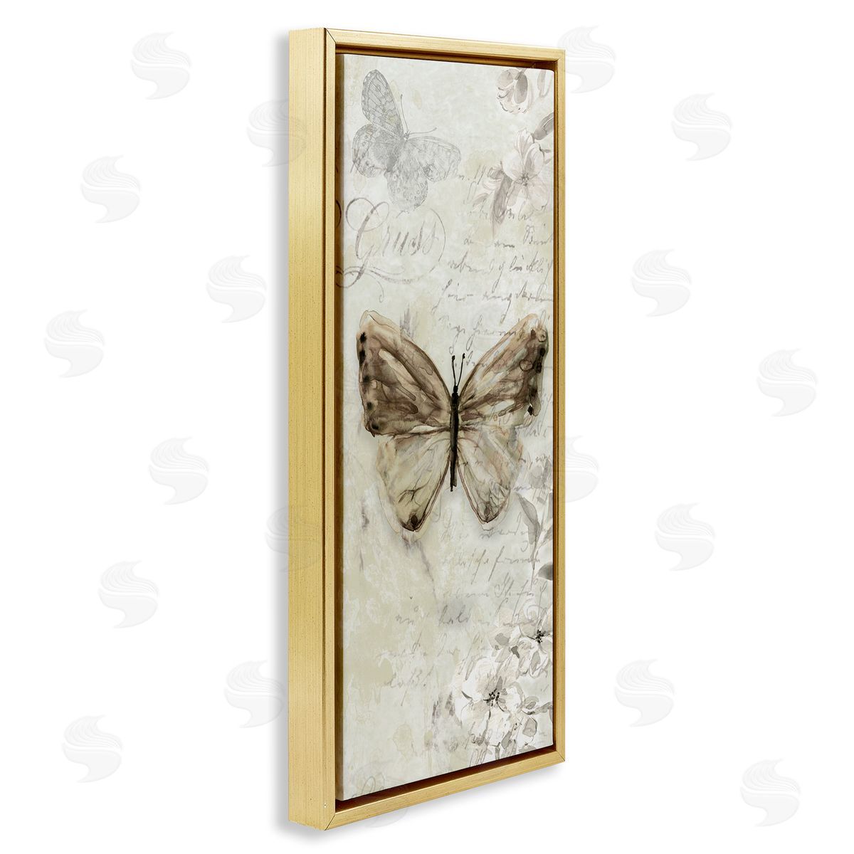 Vintage Patterned Butterfly Gold Floating Frame Canvas Wall Art, Home Decor by Carol Robinson