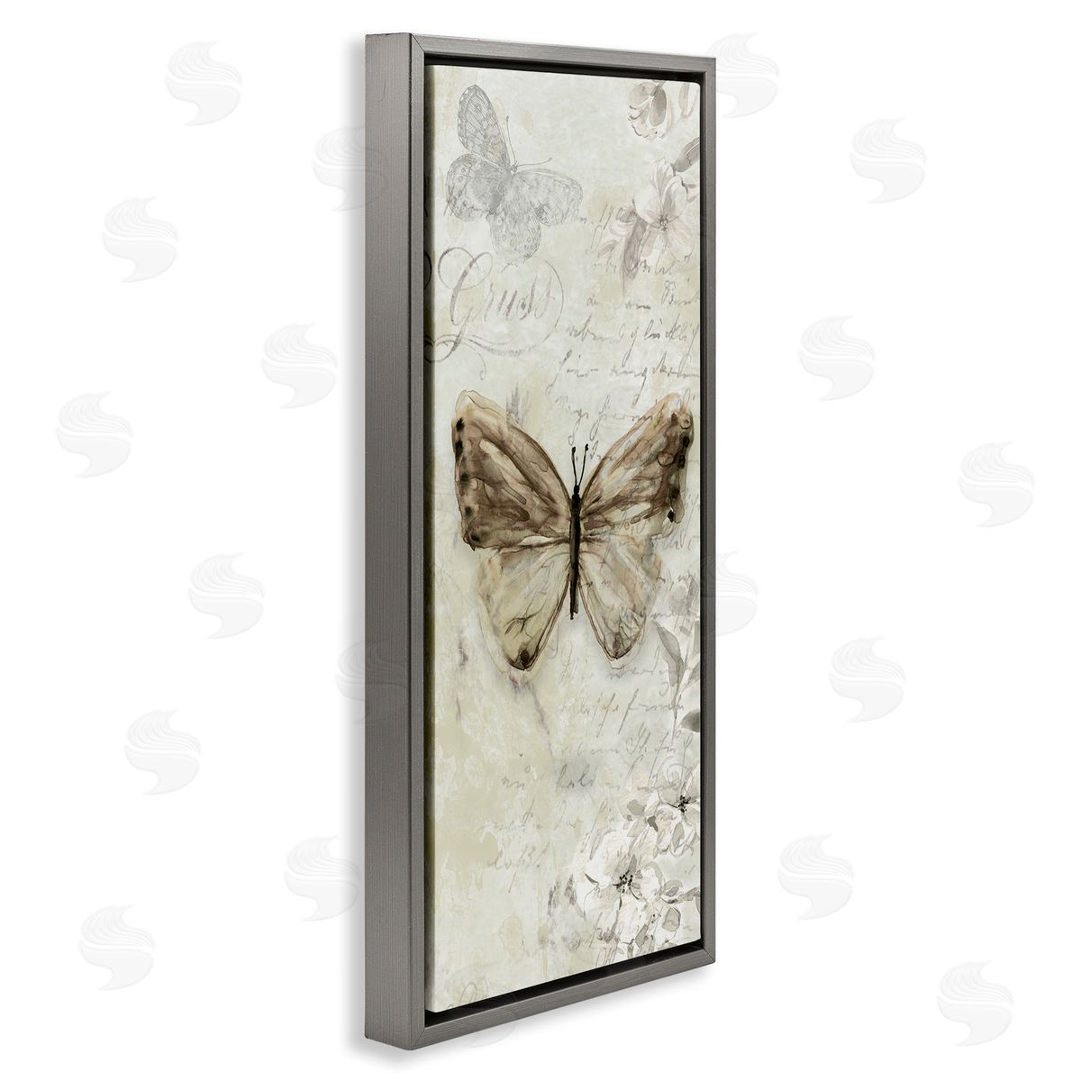 Vintage Patterned Butterfly Grey Floating Frame Canvas Wall Art, Home Decor by Carol Robinson