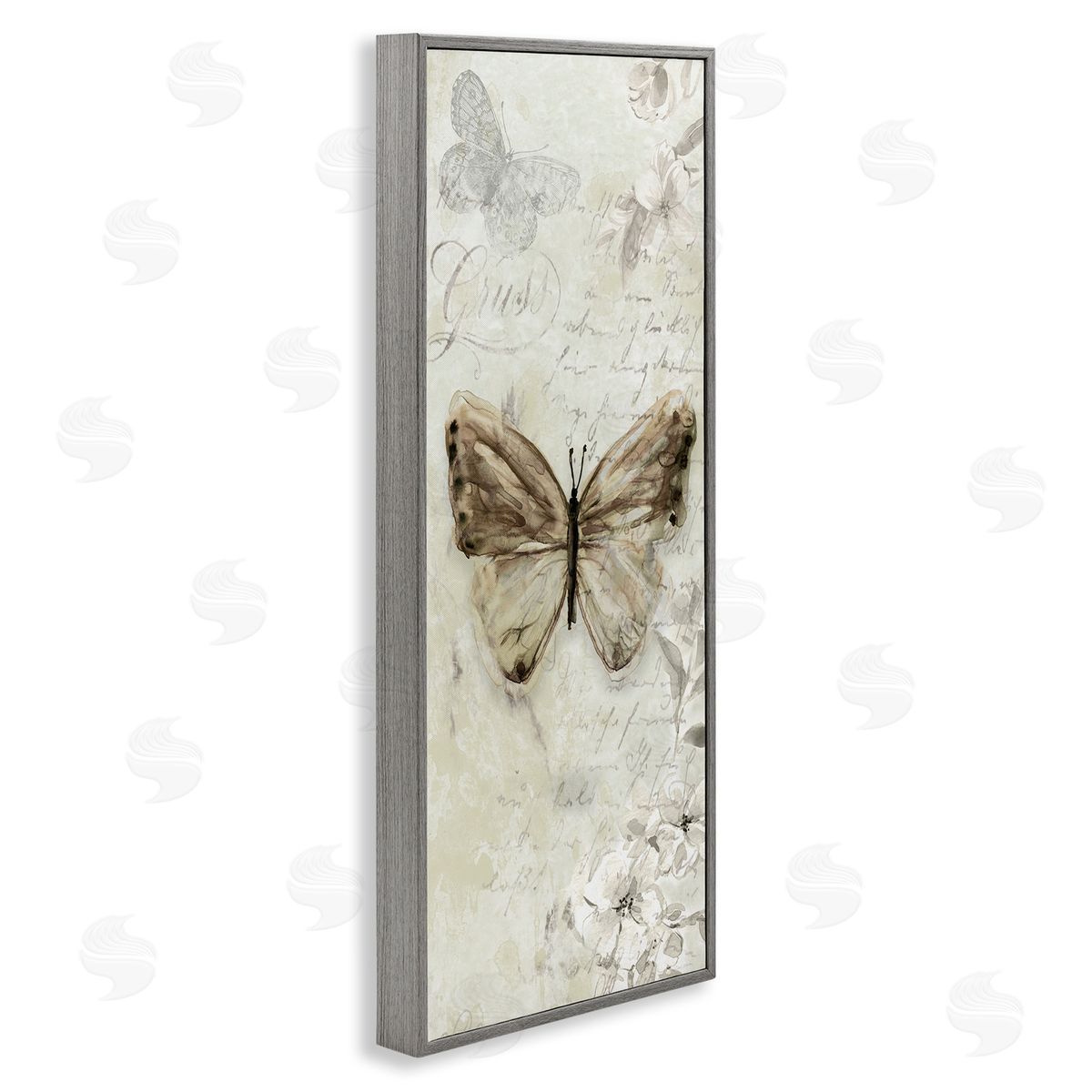 Vintage Patterned Butterfly Grey Frame Print Wall Art, Home Decor by Carol Robinson
