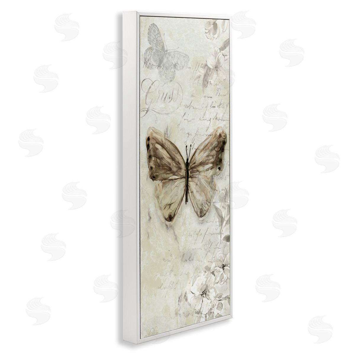 Vintage Patterned Butterfly White Frame Print Wall Art, Home Decor by Carol Robinson