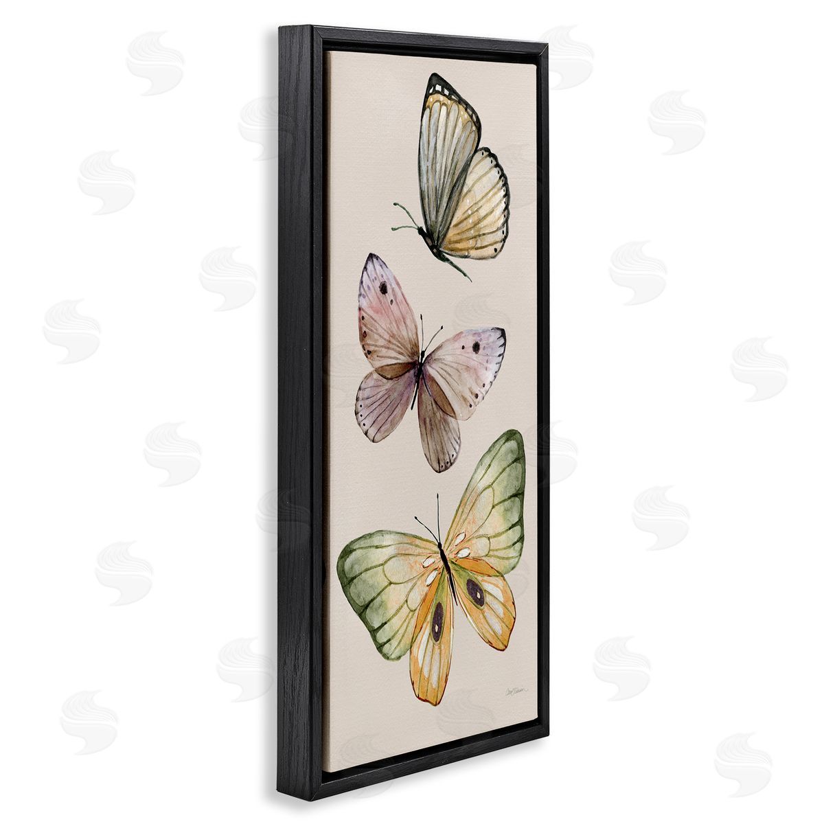 Fluttering Butterfly Trio Black Floating Frame Canvas Wall Art, Home Decor by Carol Robinson
