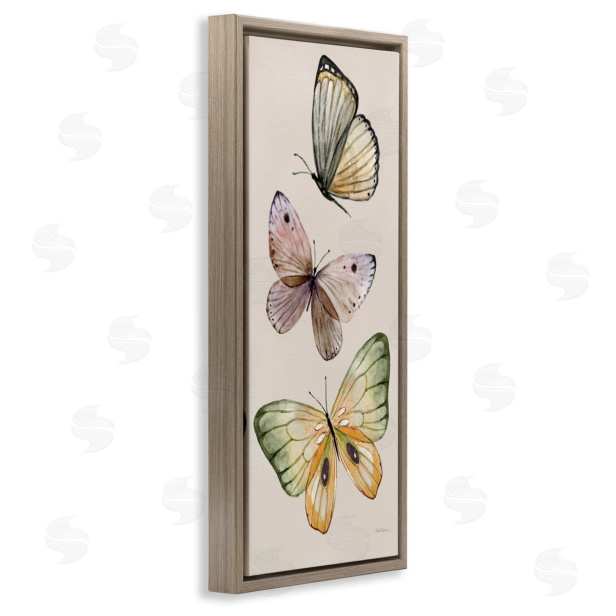 Fluttering Butterfly Trio Brown Floating Frame Canvas Wall Art, Home Decor by Carol Robinson