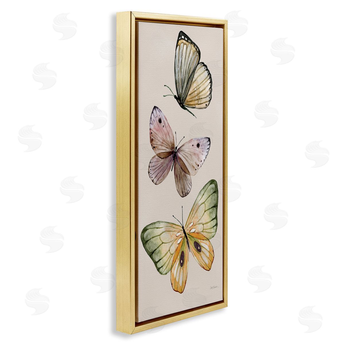 Fluttering Butterfly Trio Gold Floating Frame Canvas Wall Art, Home Decor by Carol Robinson