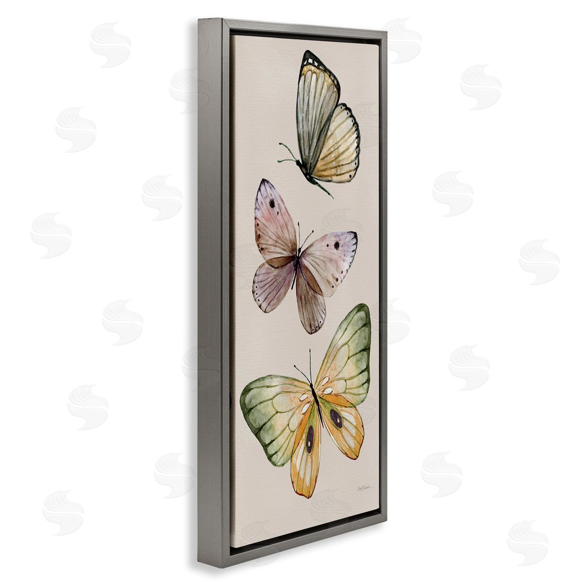 Fluttering Butterfly Trio Grey Floating Frame Canvas Wall Art, Home Decor by Carol Robinson