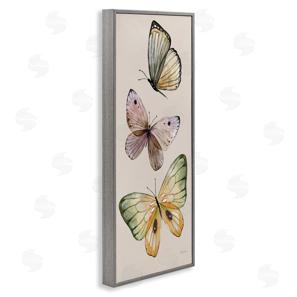 Fluttering Butterfly Trio Grey Frame Print Wall Art, Home Decor by Carol Robinson