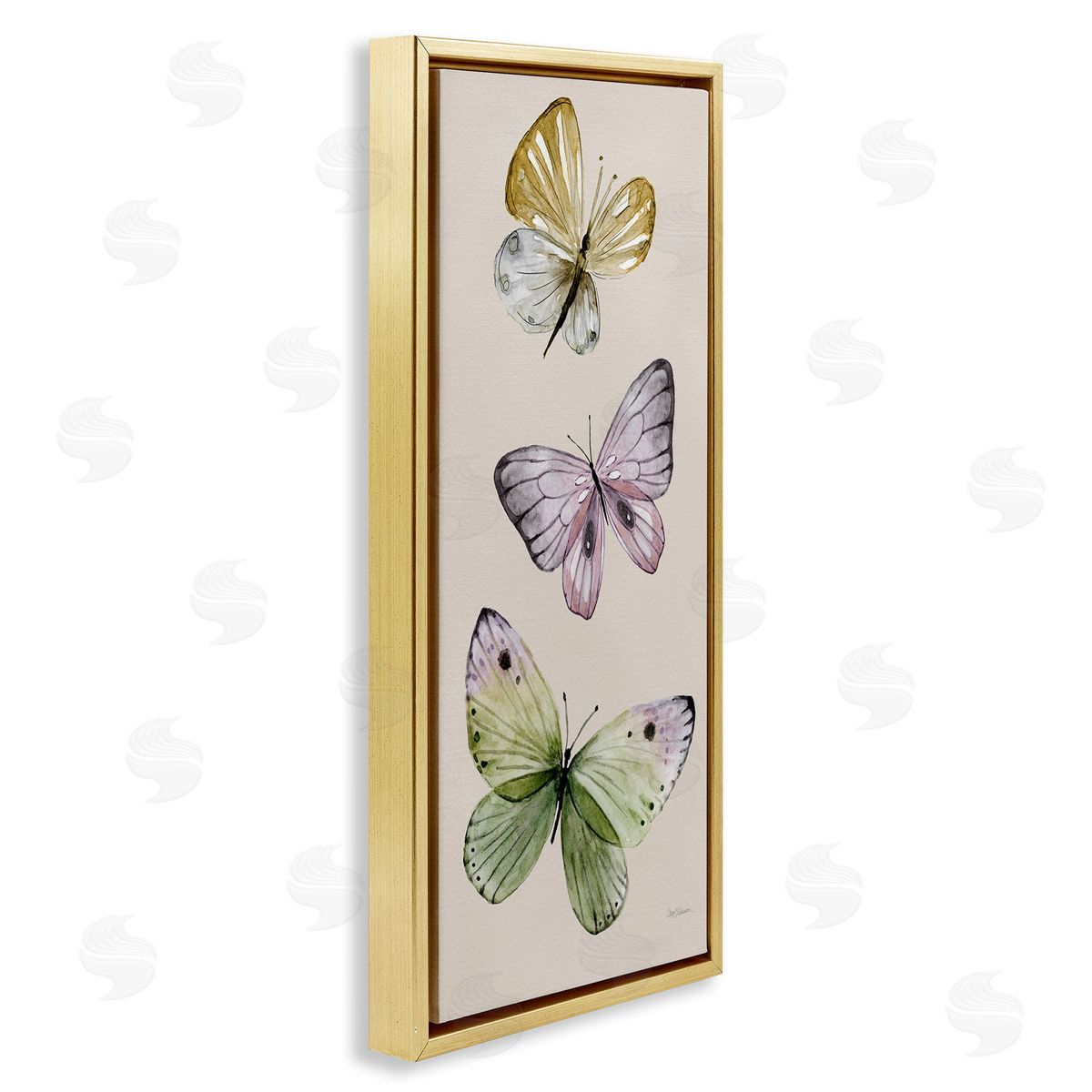 Three Timeless Butterflies Gold Floating Frame Canvas Wall Art, Home Decor by Carol Robinson