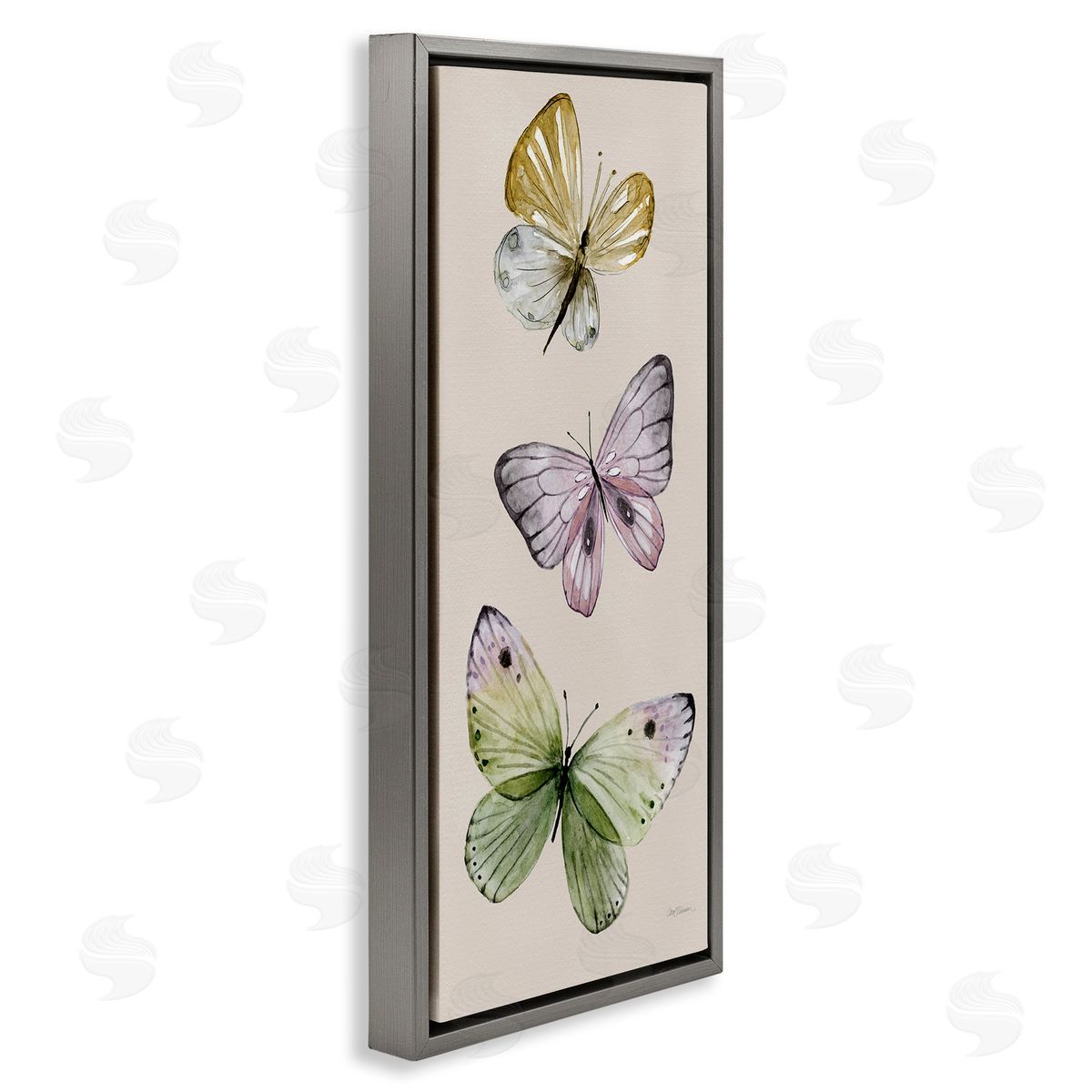 Three Timeless Butterflies Grey Floating Frame Canvas Wall Art, Home Decor by Carol Robinson