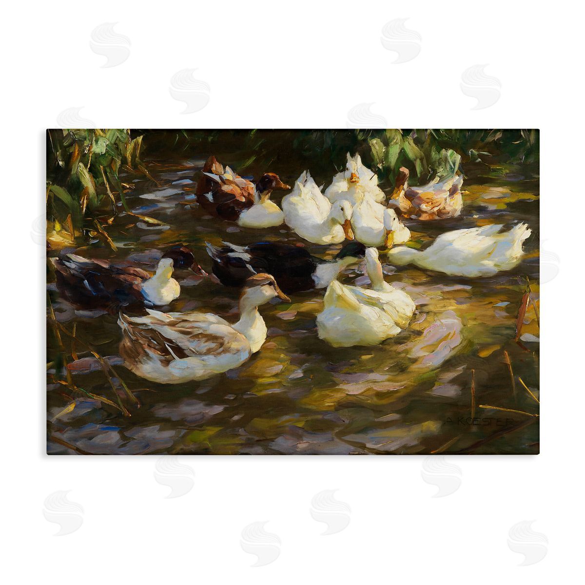 Ducks in Flowing River Canvas Wall Art, Home Decor by CAD Designs