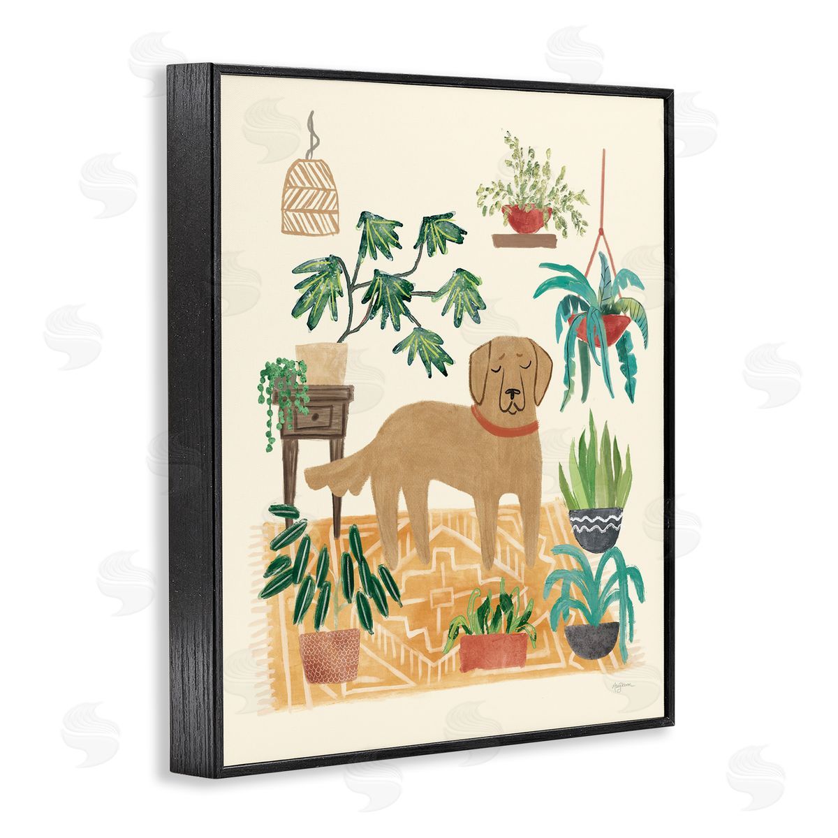 Labrador with House Plants Black Frame Print Wall Art, Home Decor by Mary Urban