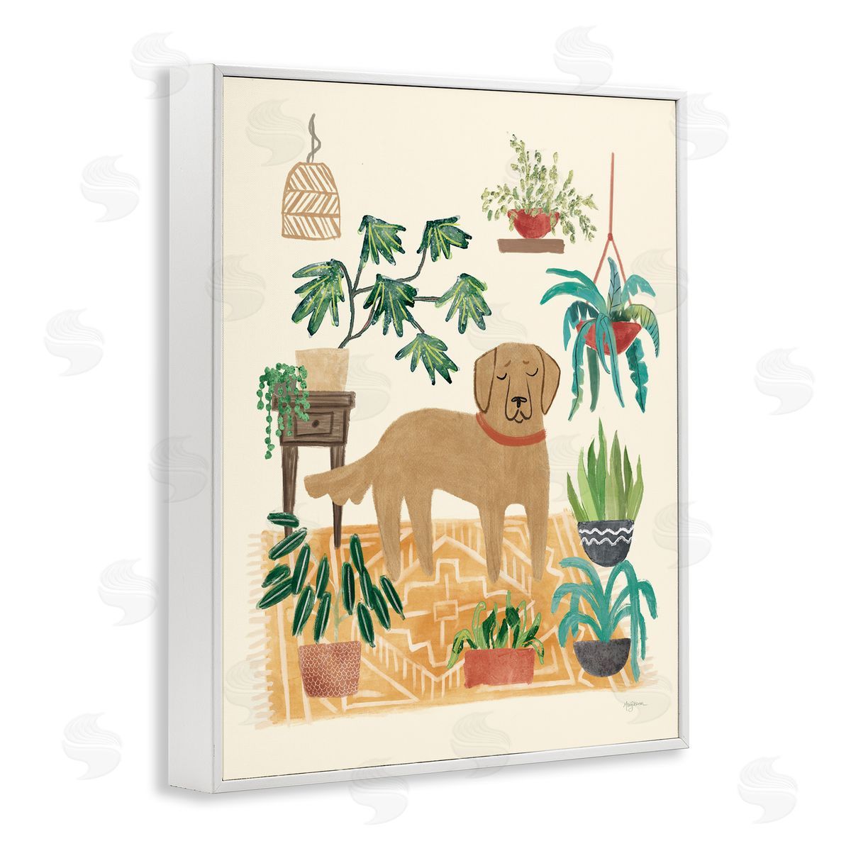 Labrador with House Plants White Frame Print Wall Art, Home Decor by Mary Urban