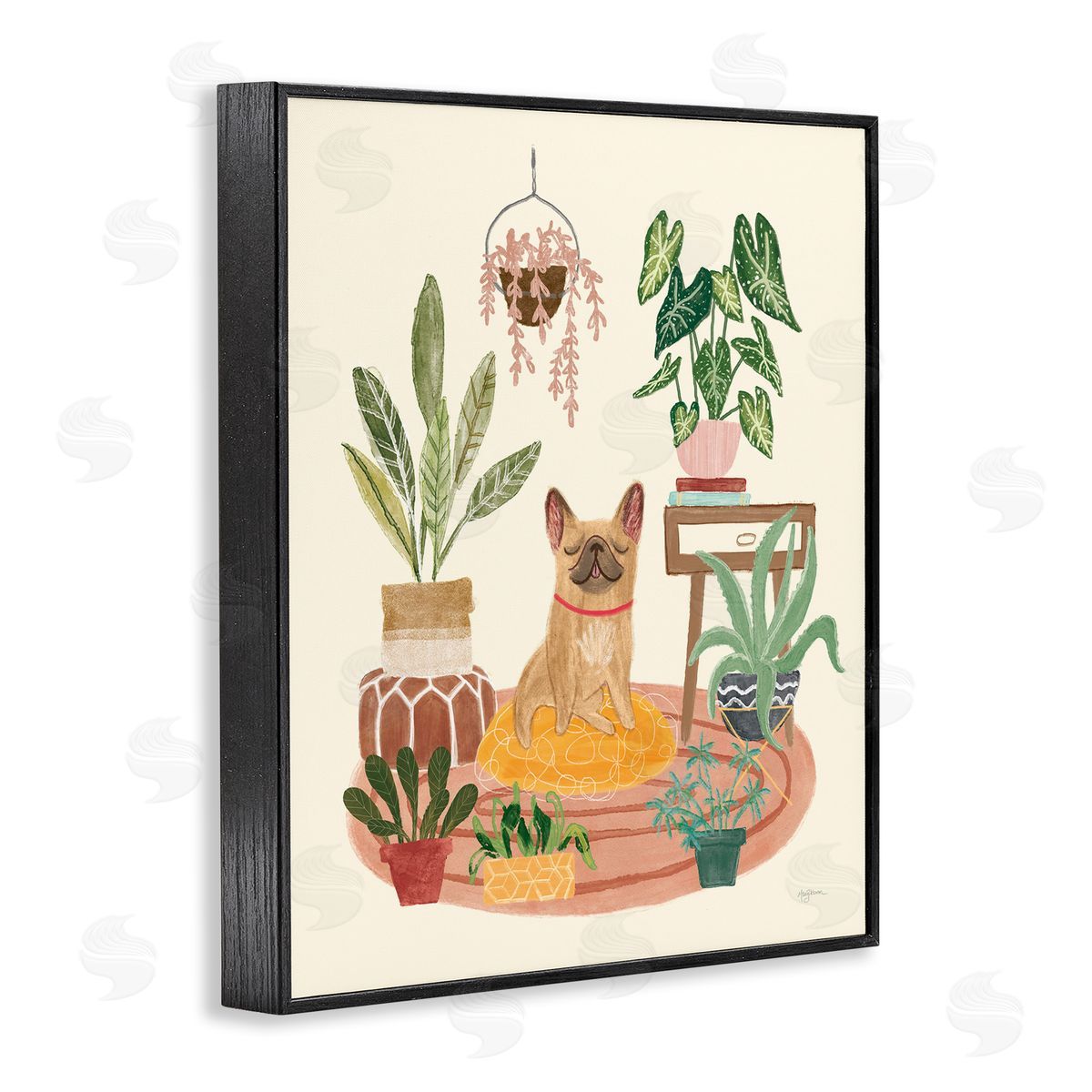 Urban Dog with Plants Black Frame Print Wall Art, Home Decor by Mary Urban