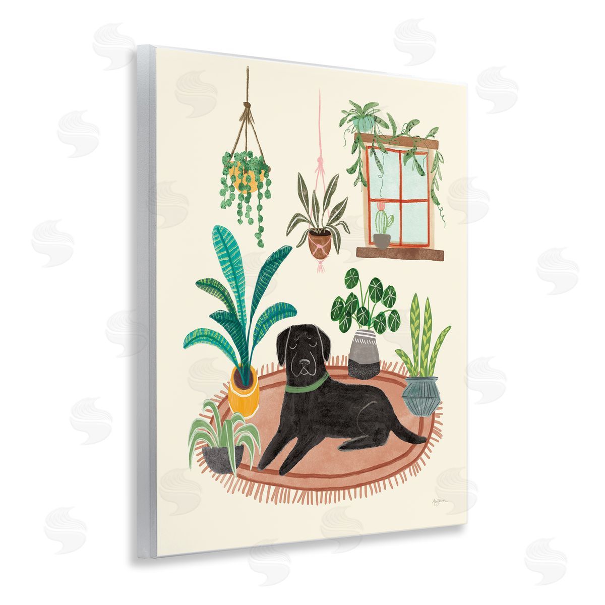 Fun Dog and House Plants Wood Plaque Wall Art, Home Decor by Mary Urban
