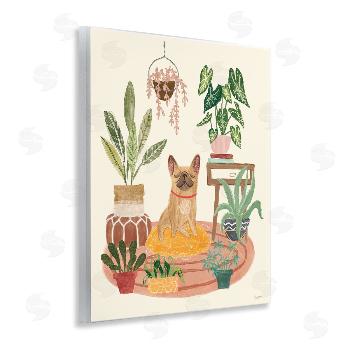 Pug Dog with Plants Wood Plaque Wall Art, Home Decor by Mary Urban