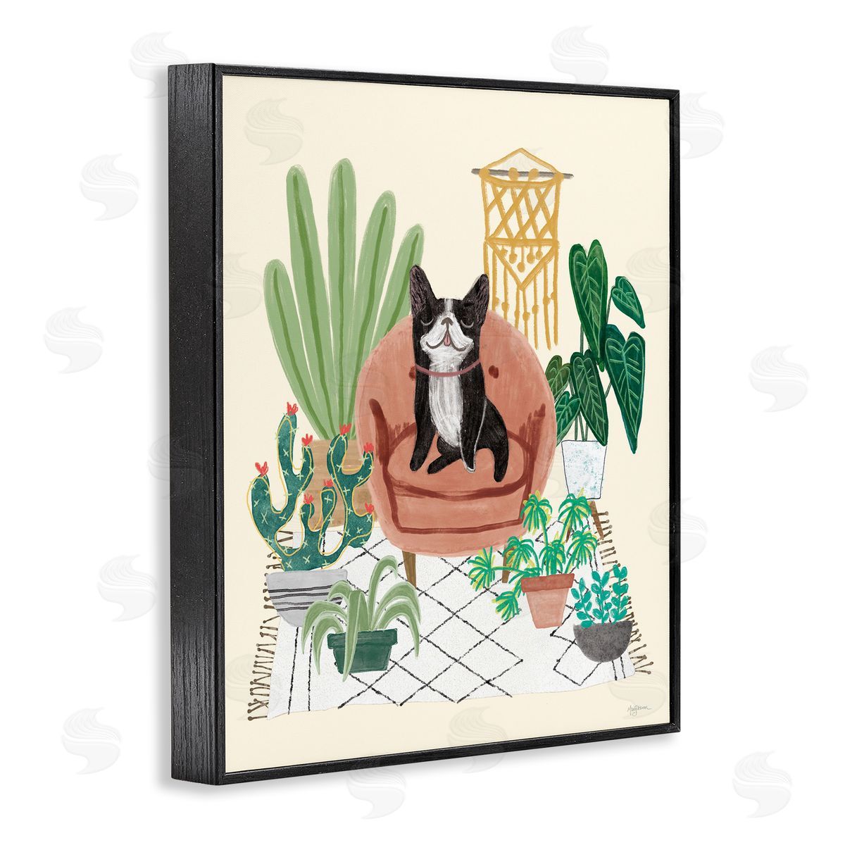French Bulldog and Plants Black Frame Print Wall Art, Home Decor by Mary Urban
