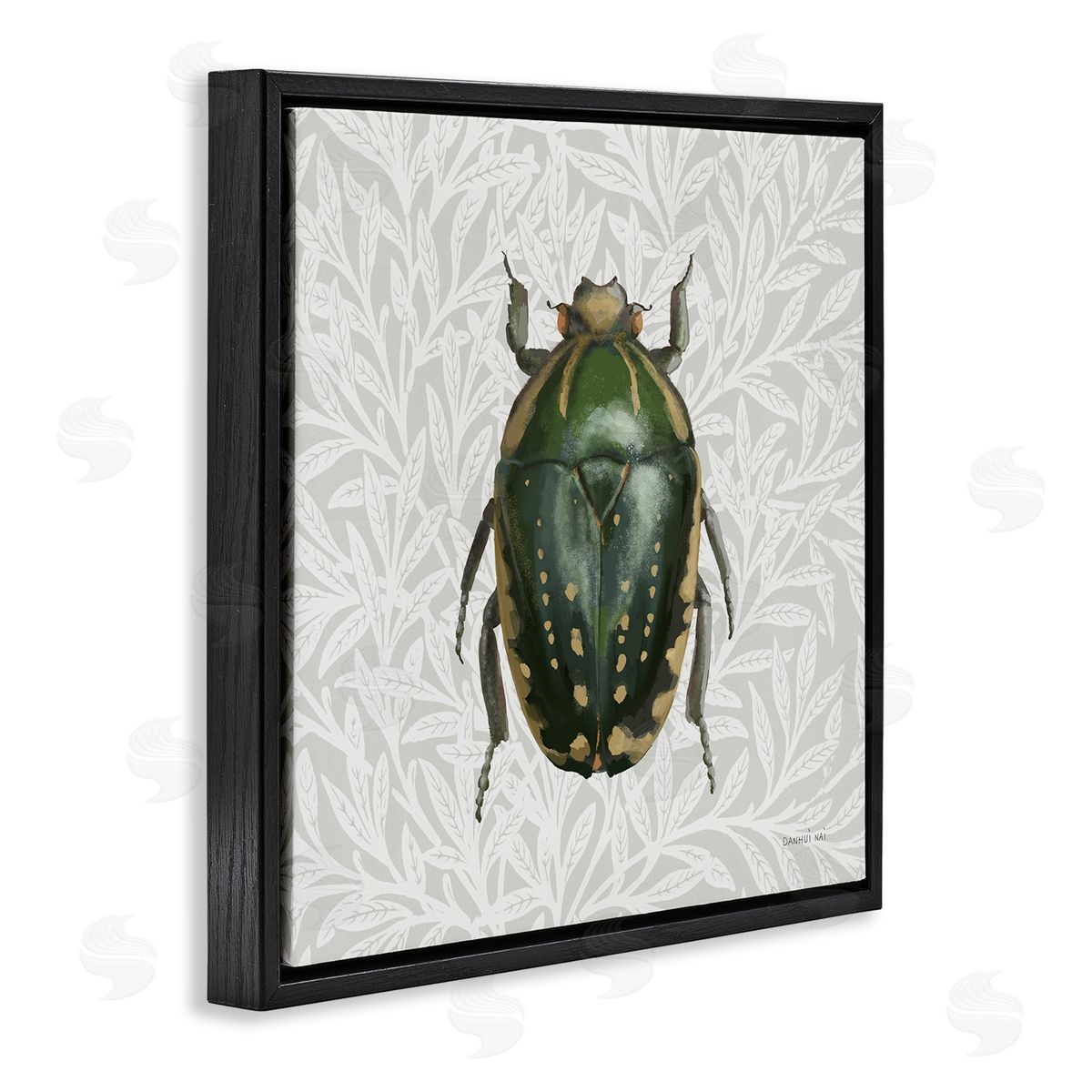 Beetle with Botanical Pattern Black Floating Frame Canvas Wall Art, Home Decor by Danhui Nai