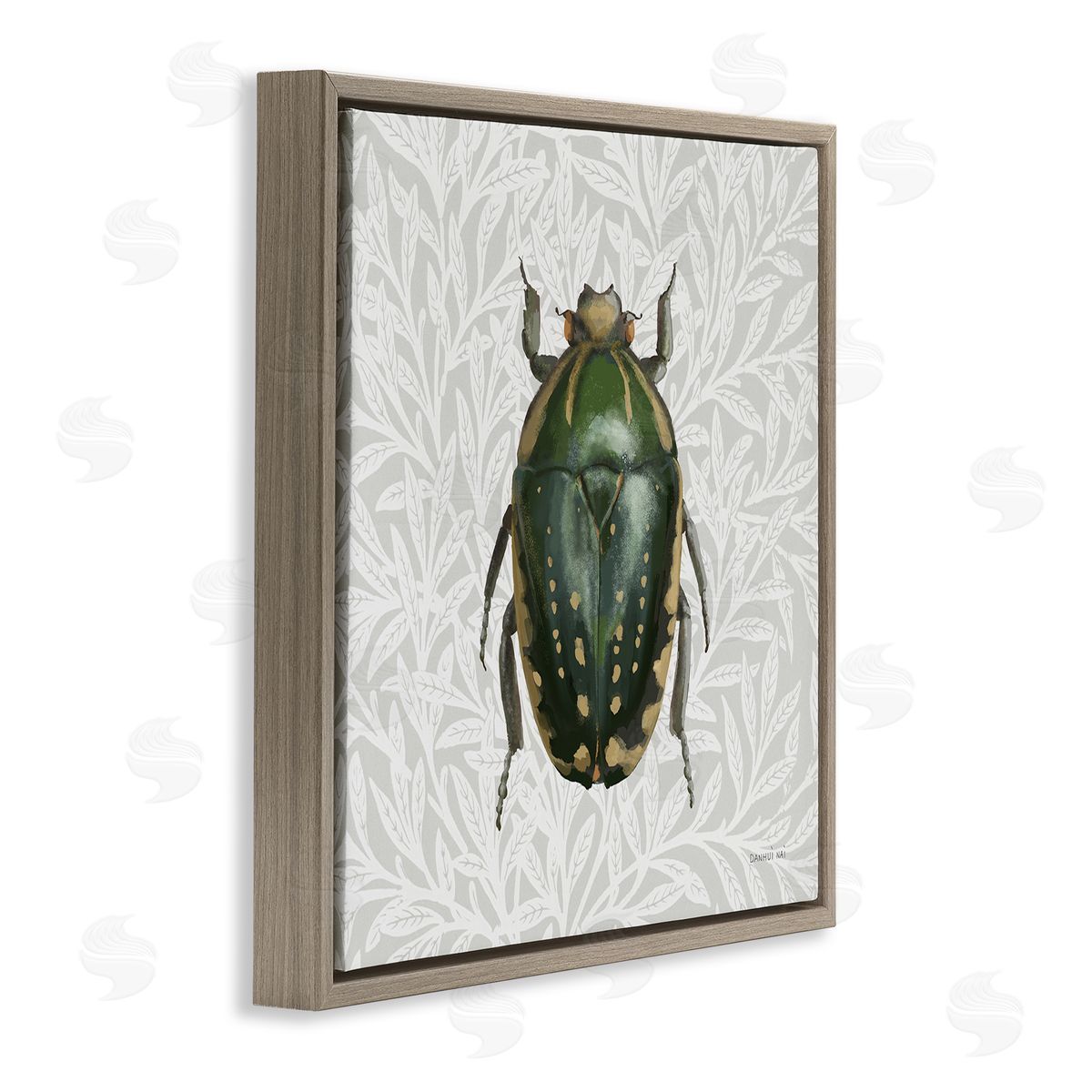Beetle with Botanical Pattern Brown Floating Frame Canvas Wall Art, Home Decor by Danhui Nai
