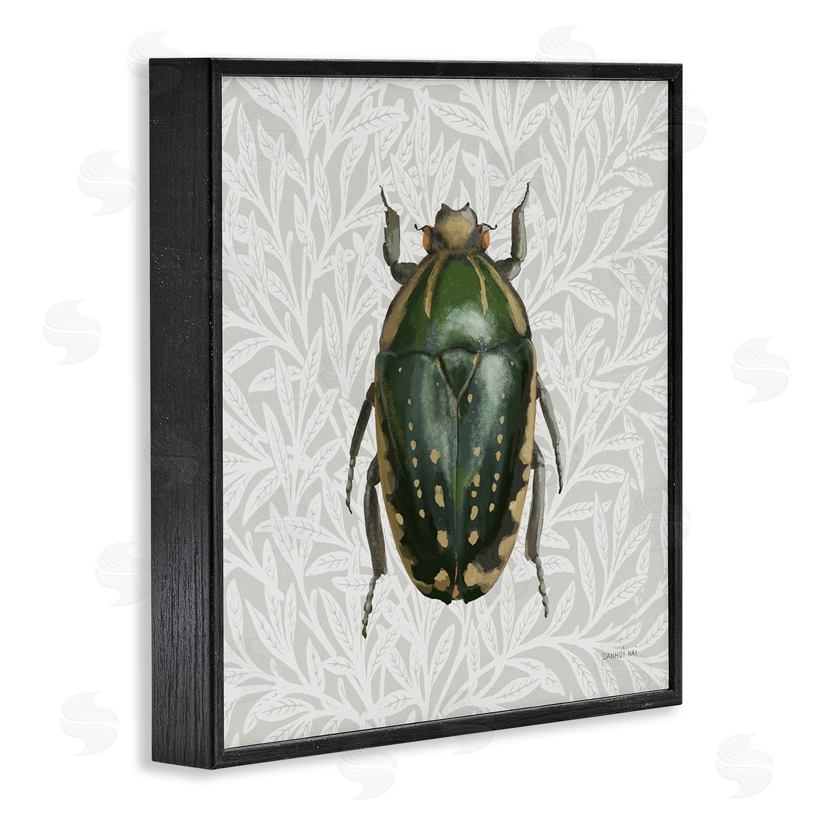 Beetle with Botanical Pattern Black Frame Print Wall Art, Home Decor by Danhui Nai
