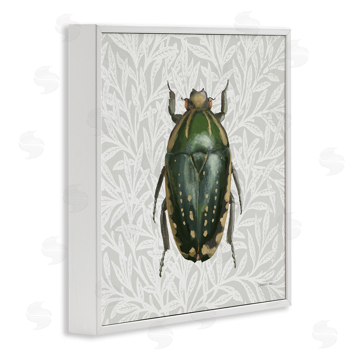 Beetle with Botanical Pattern White Frame Print Wall Art, Home Decor by Danhui Nai