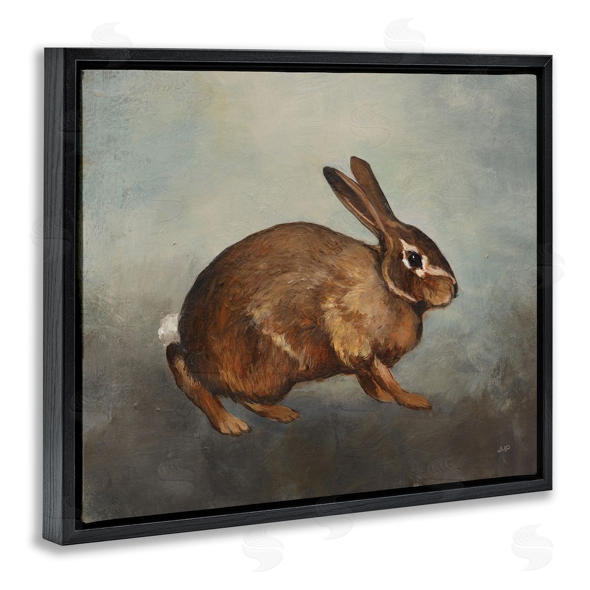 Brown Rabbit on Grey Black Floating Frame Canvas Wall Art, Home Decor by Julia Purinton