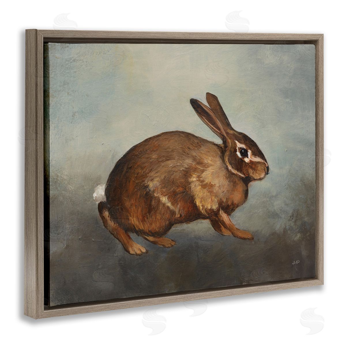 Brown Rabbit on Grey Brown Floating Frame Canvas Wall Art, Home Decor by Julia Purinton