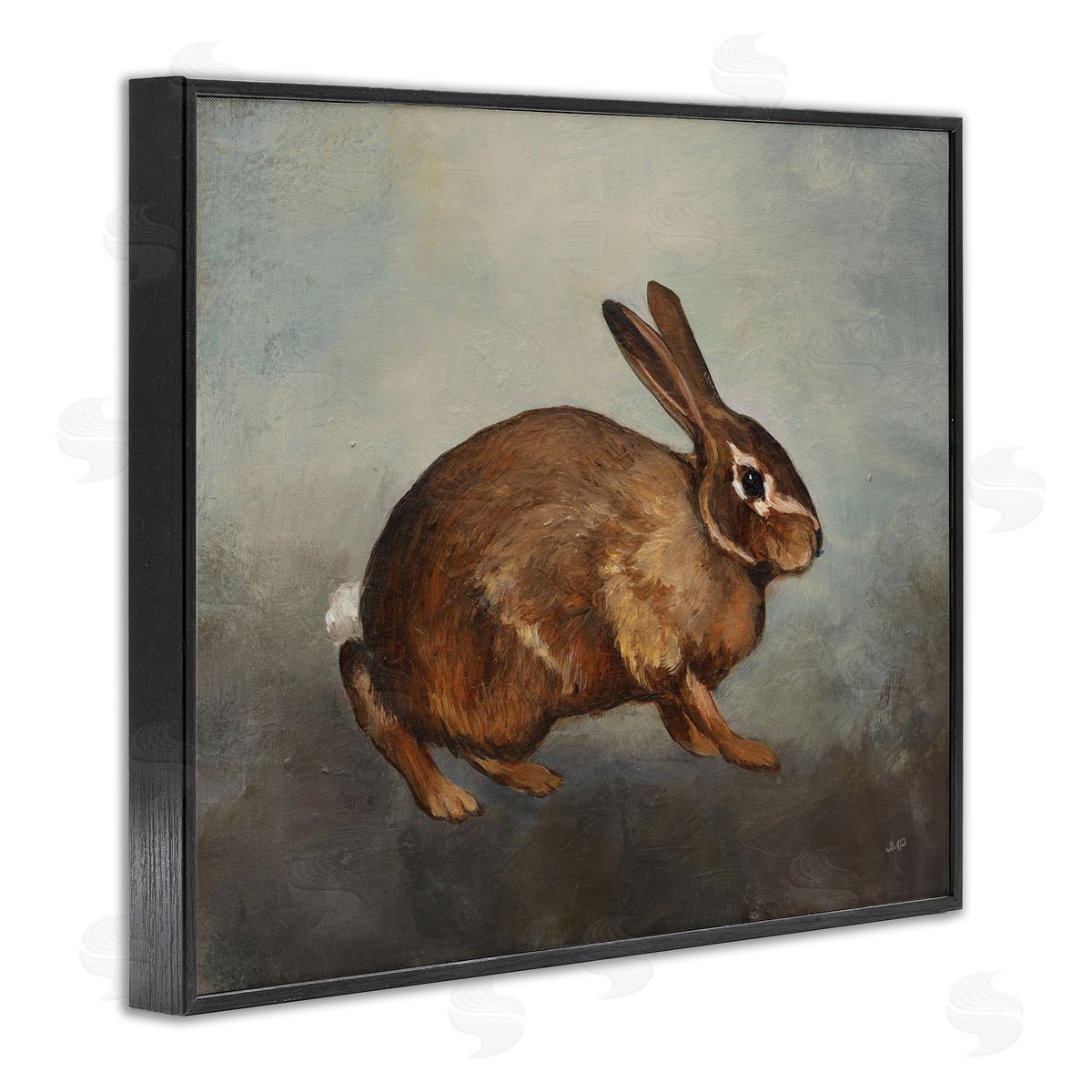 Brown Rabbit on Grey Black Frame Print Wall Art, Home Decor by Julia Purinton