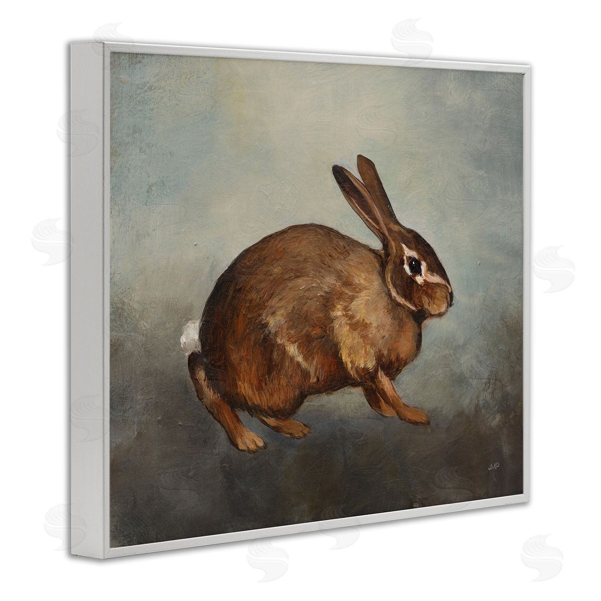 Brown Rabbit on Grey White Frame Print Wall Art, Home Decor by Julia Purinton