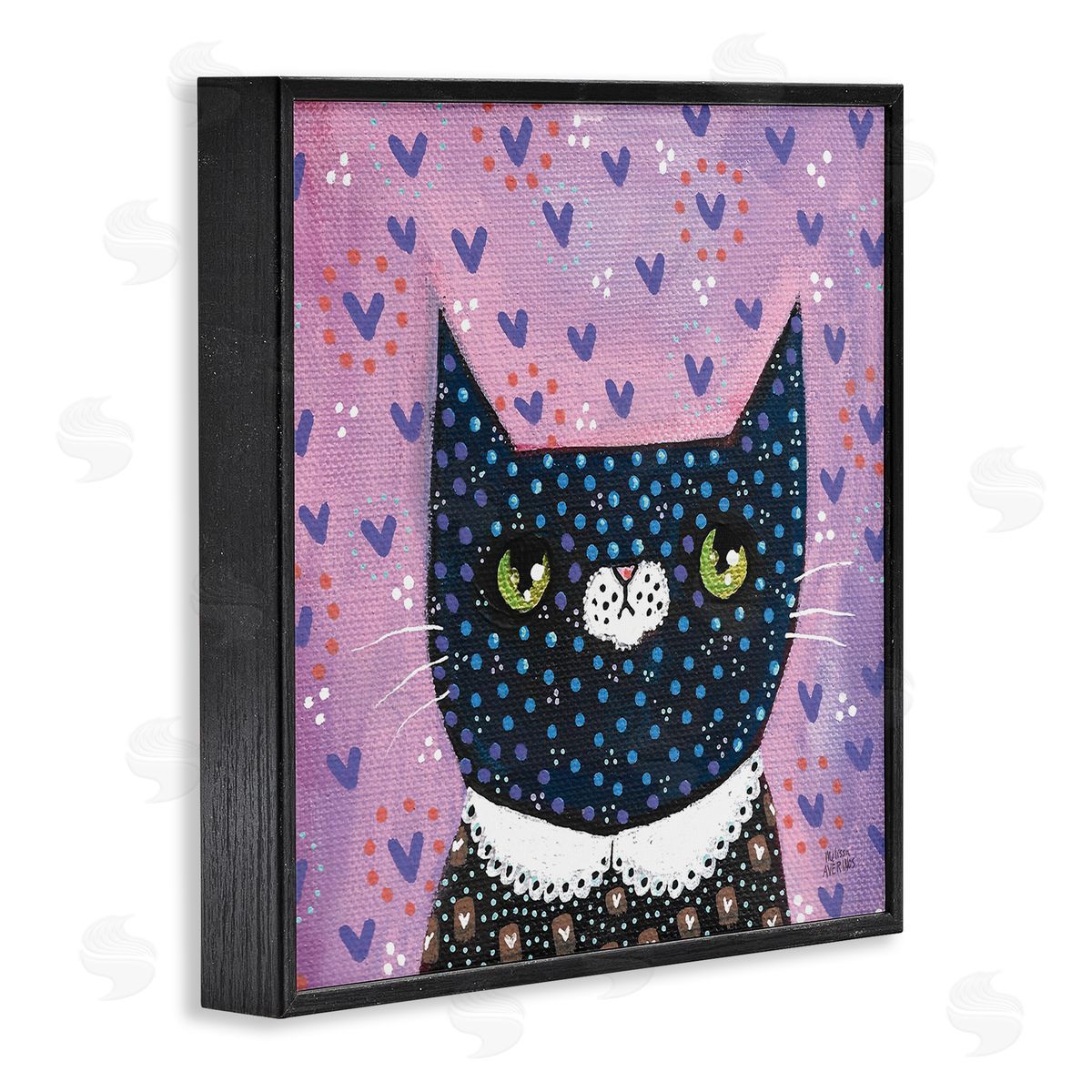Whimsical Patterned Cat Black Frame Print Wall Art, Home Decor by Melissa Averinos