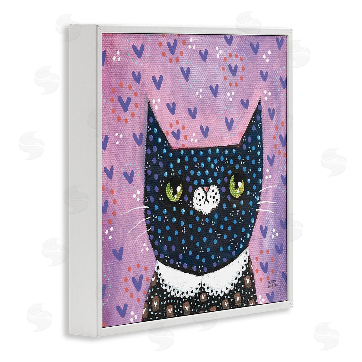 Whimsical Patterned Cat White Frame Print Wall Art, Home Decor by Melissa Averinos